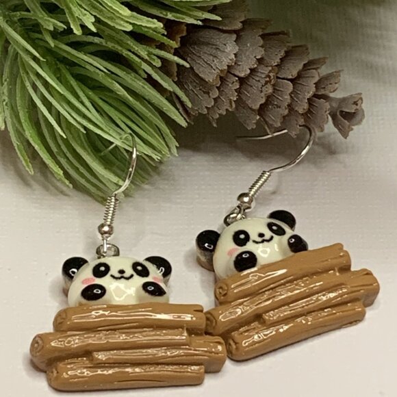 Panda Earring, Panda Bear Jewelry, Gift, Panda Jewelry, Silly Animal Earring - Picture 7 of 9